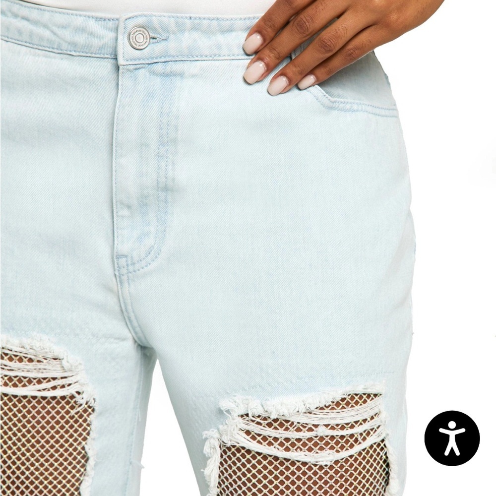 BOOHOO Plus Diamante Mesh Straight Leg Jean